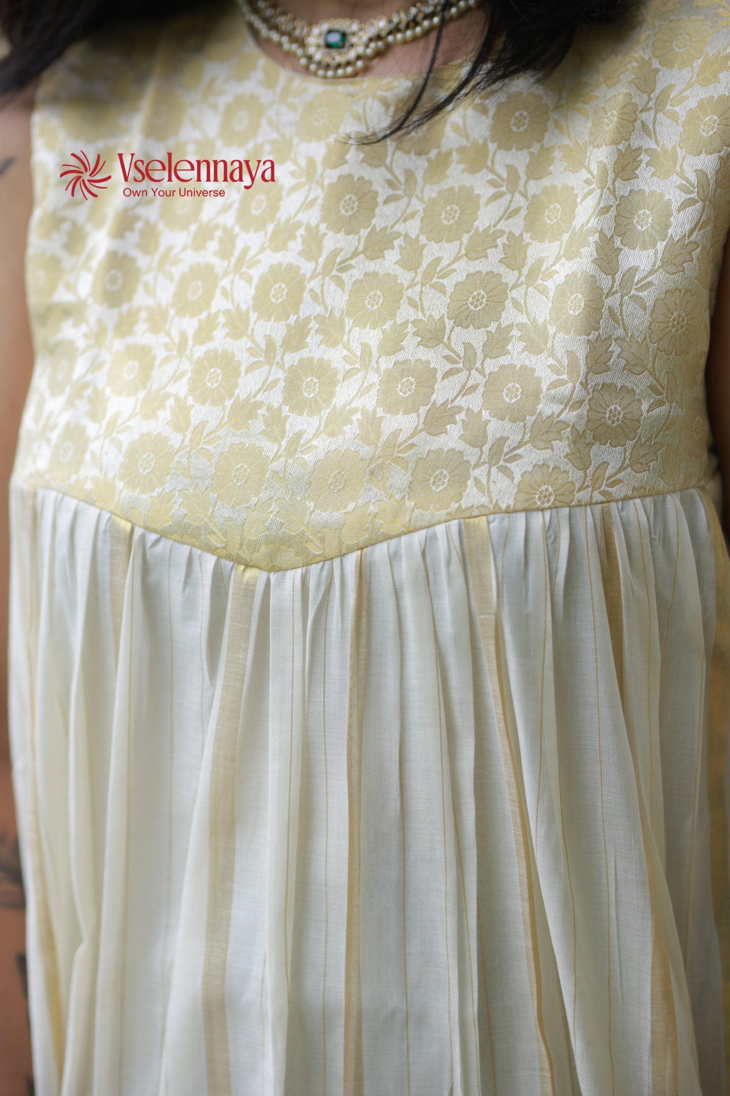 Hemam -Butter Yellow with Off-White with Gold Vertical Zari stripes(Onam Special Limited Design)