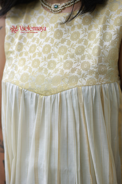Hemam -Butter Yellow with Off-White with Gold Vertical Zari stripes(Onam Special Limited Design)