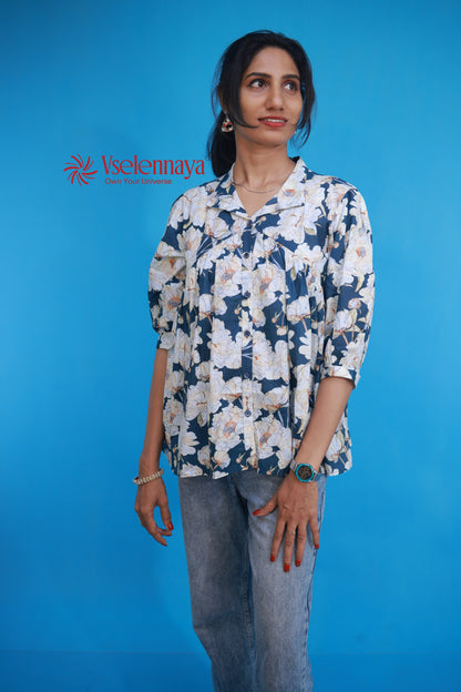 Gathered Shirt - Dark Teal Blue