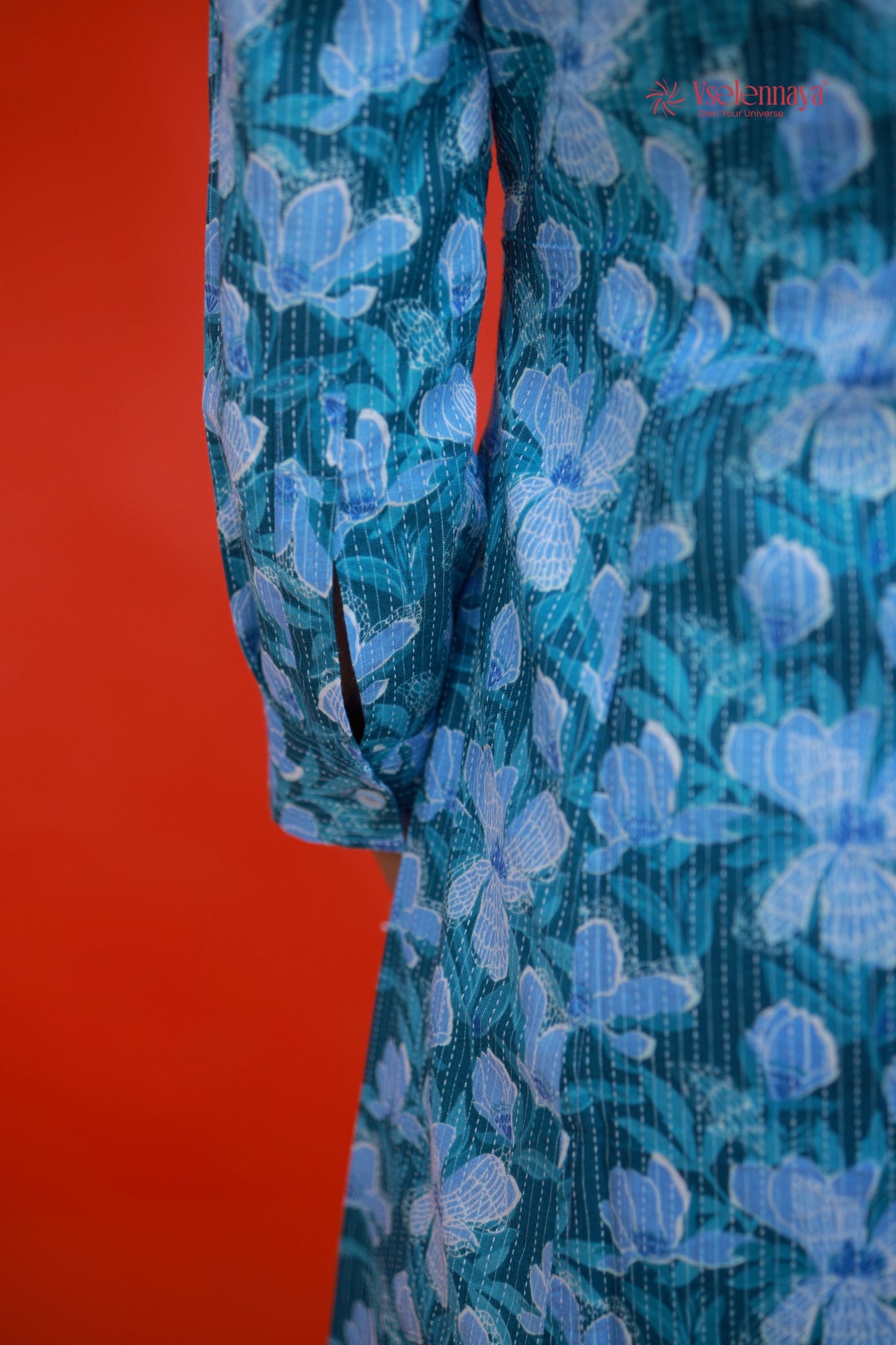 Kantha Cotton A Line Dress - Deep Teal Green