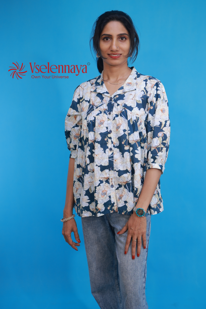 Gathered Shirt - Dark Teal Blue