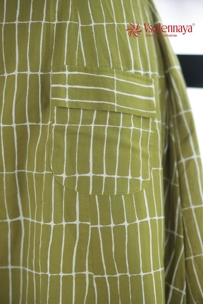 Cotton A-Line Dress - Olive Green