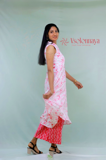 Printed Cotton Co-Ord Set - White & Pink Floral