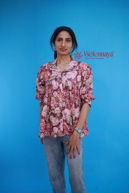 Gathered Shirt - Deep Mulberry Plum