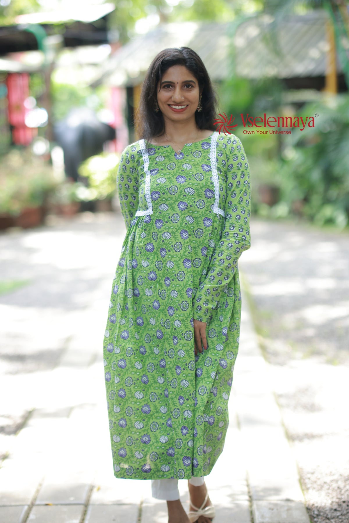 2 in 1 Full Sleeve Dress - Apple Green
