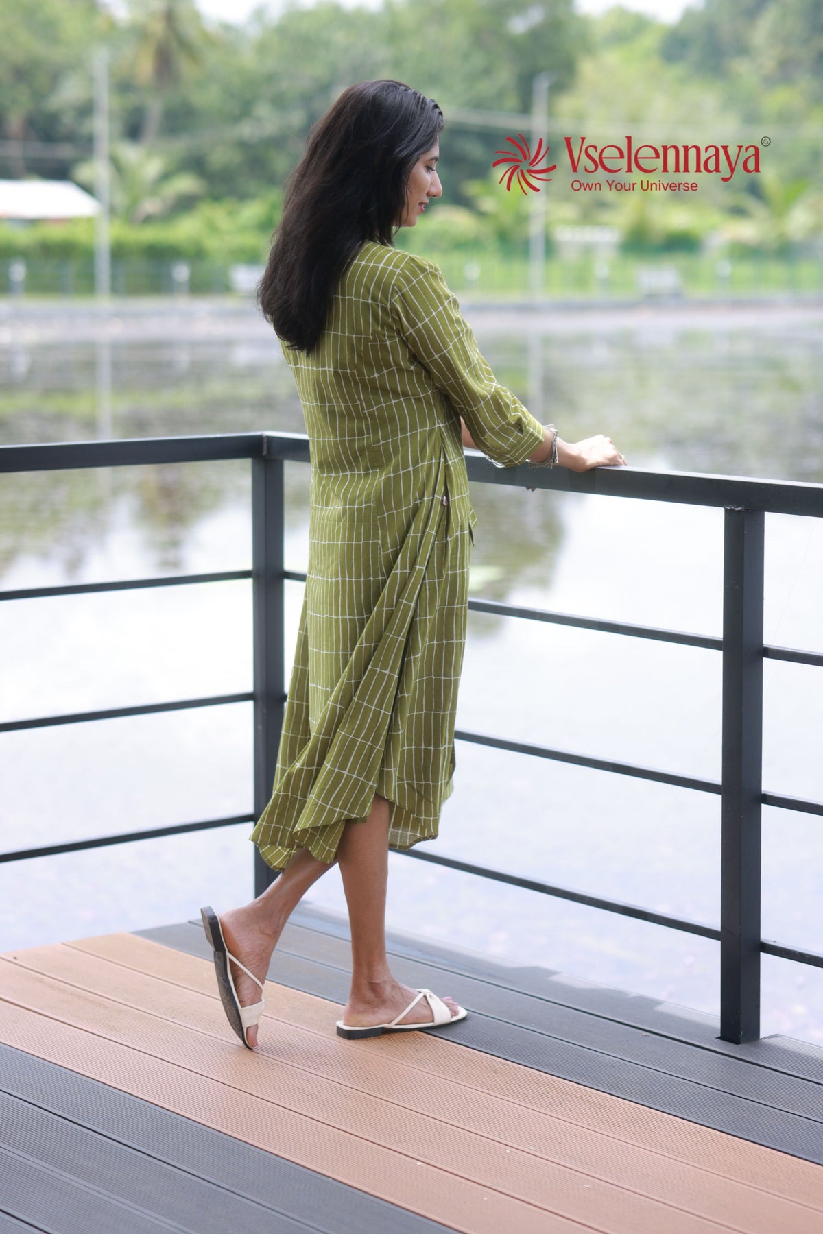 Cotton A-Line Dress - Olive Green
