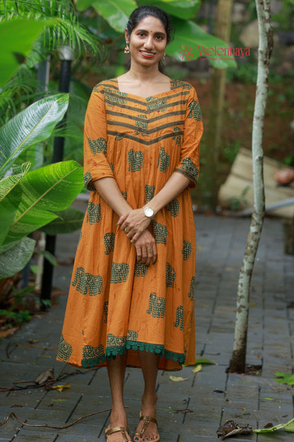 Gathered Dress - Mustard Yellow