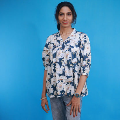 Gathered Shirt - Dark Teal Blue