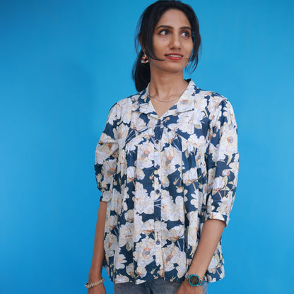 Gathered Shirt - Dark Teal Blue