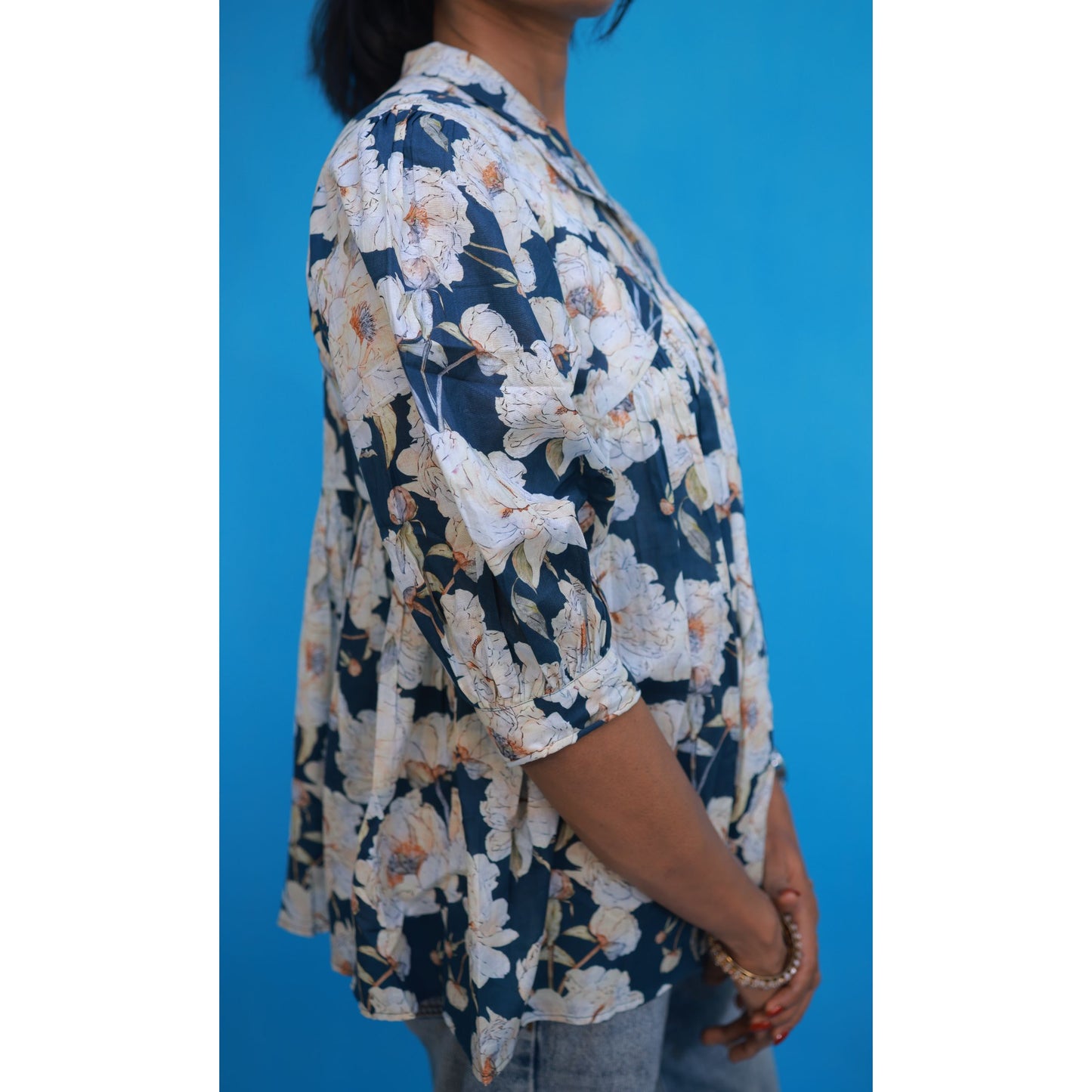 Gathered Shirt - Dark Teal Blue