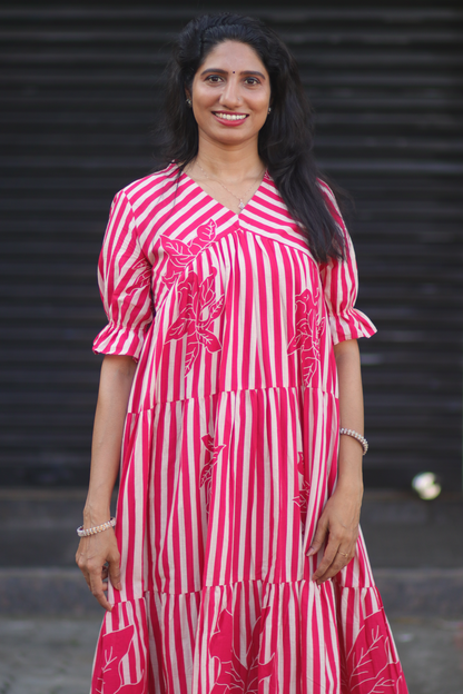 Tiered dress (Rani pink and ivory)