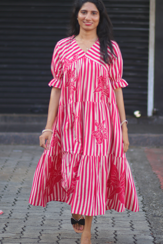 Tiered dress (Rani pink and ivory)