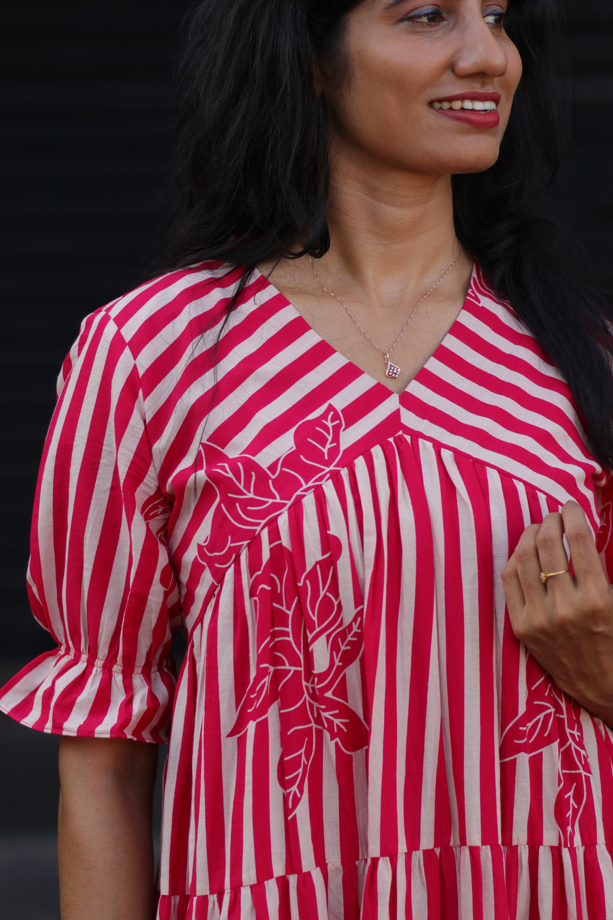 Tiered dress (Rani pink and ivory)