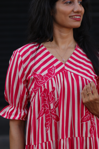 Tiered dress (Rani pink and ivory)