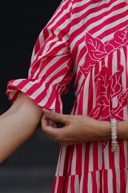Tiered dress (Rani pink and ivory)