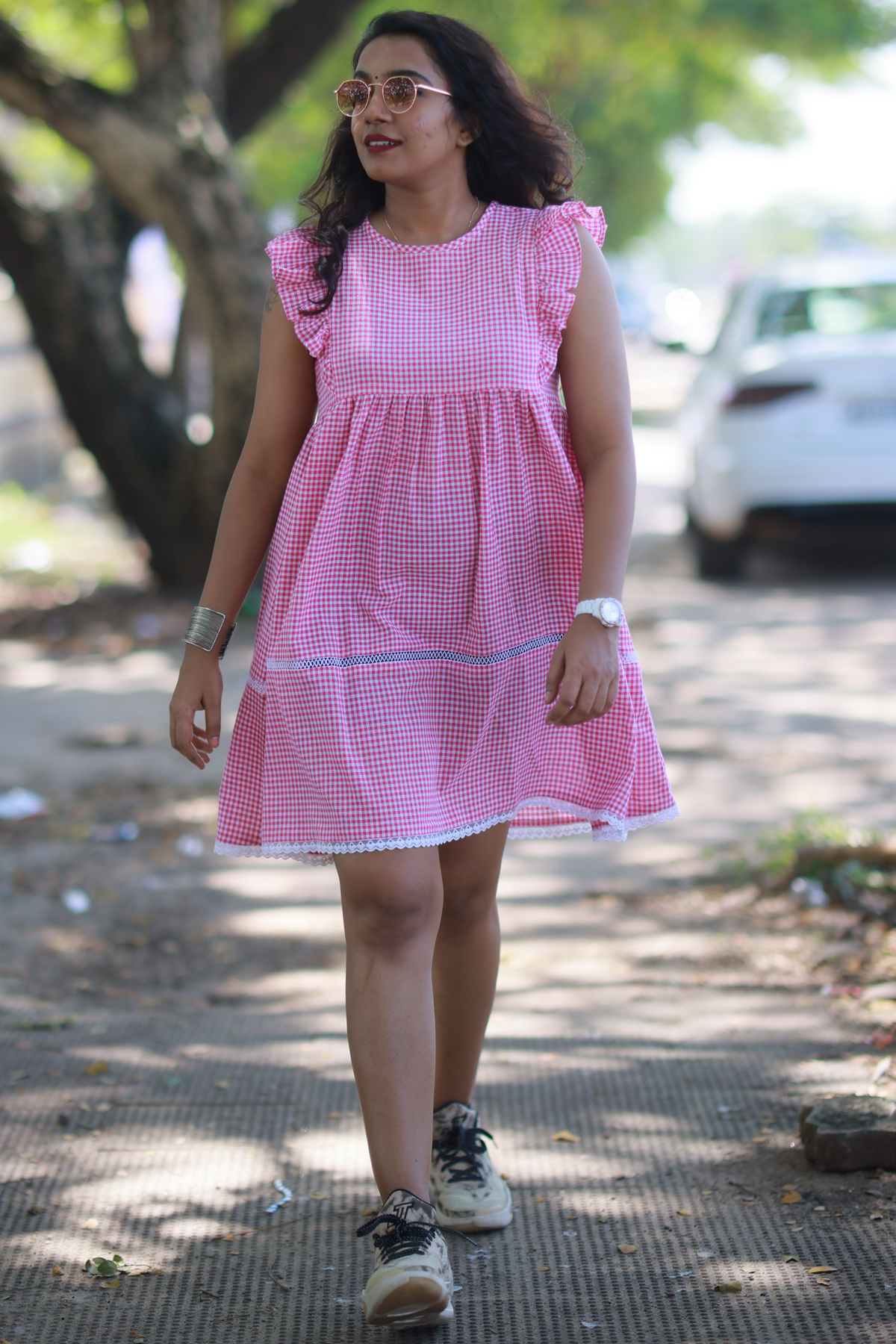 Gingham Check Babydoll Dress (Pink)
