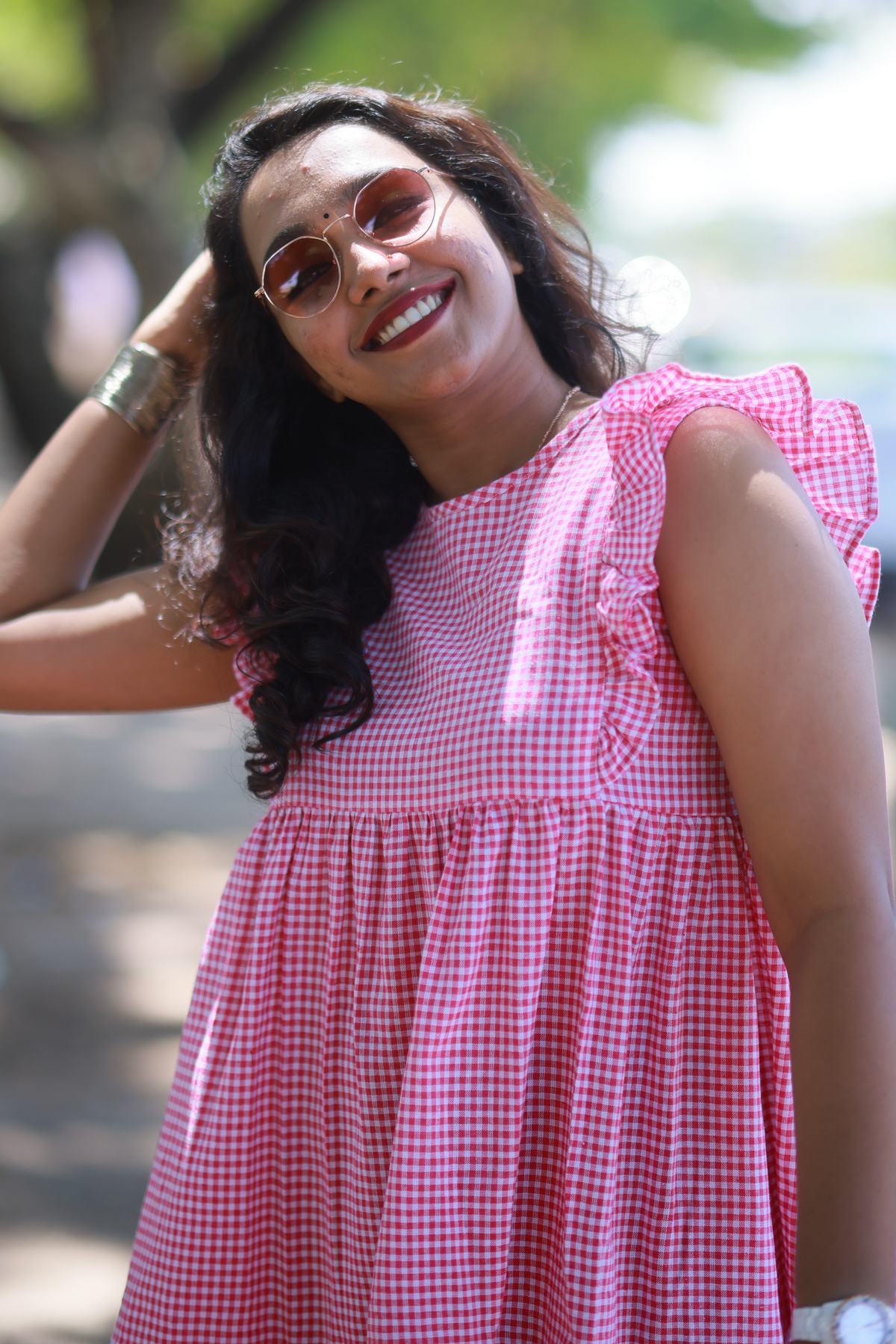 Gingham Check Babydoll Dress (Pink)