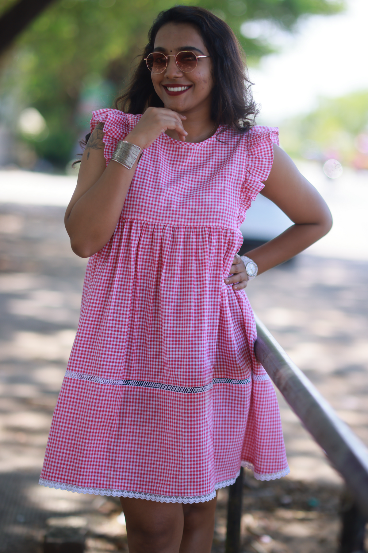 Gingham Check Babydoll Dress (Pink)